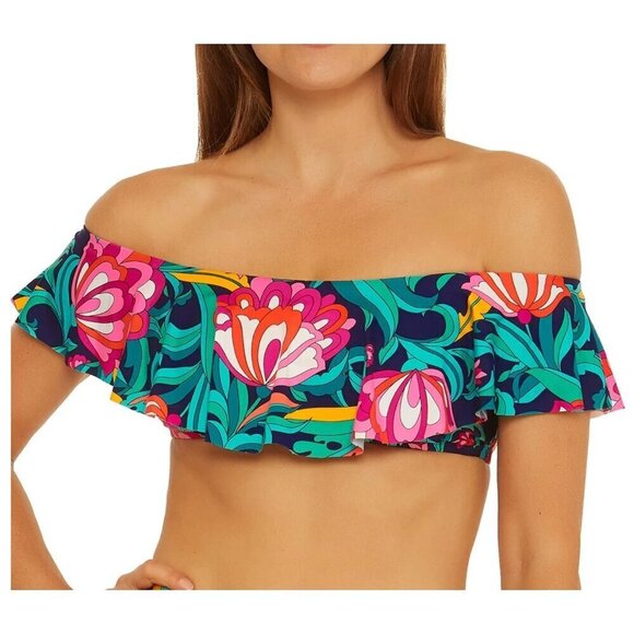 Trina Turk India Garden Off the Shoulder Bikini Top Ruffle Floral Size 6 NWT - Picture 1 of 12